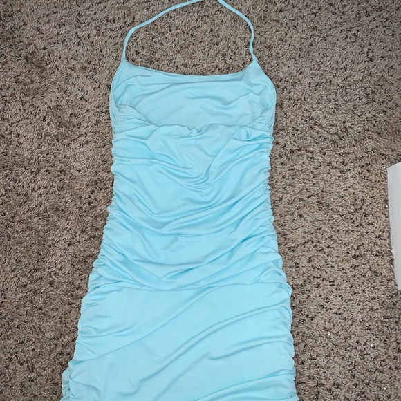 Aqua Blue Ruched Dress - Picture 6 of 8